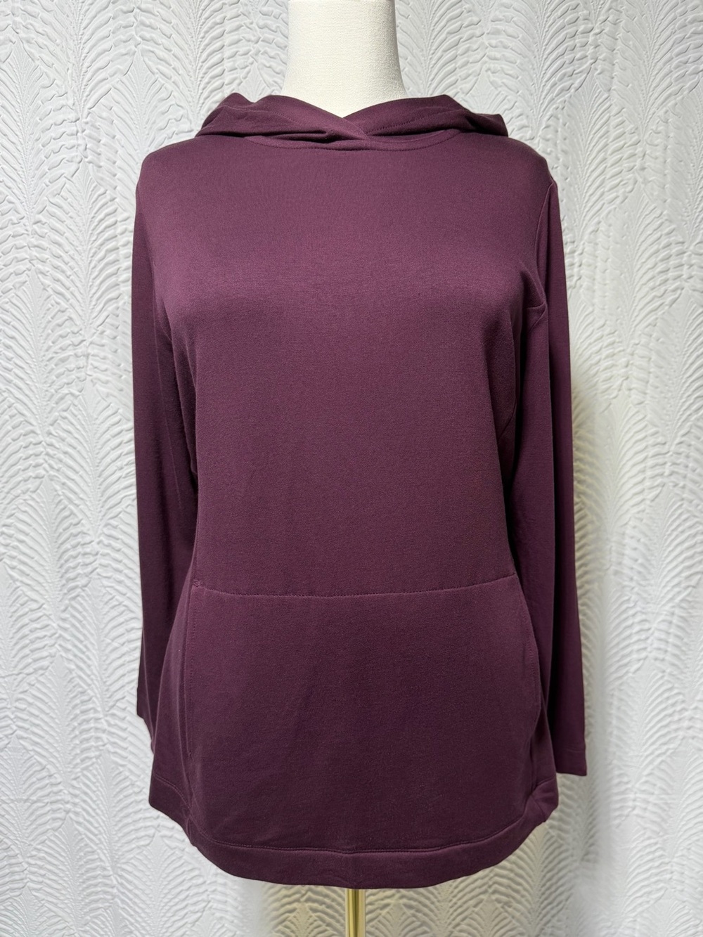 J. Jill PureJill Tranquility Fleece Hooded Pullover Top in Bayberry (Size LP)